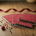 Handmade Dark Chocolate and Raspberry 54% Belgian Chocolate 100g bar. Wrapper can be personalised.