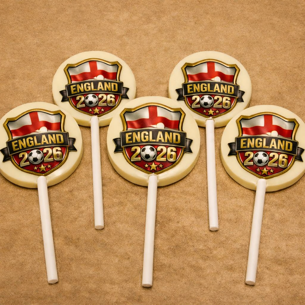 World Cup Belgian White Chocolate Lolly with Edible Image
