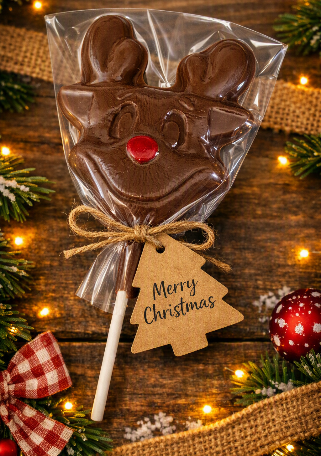 Rudolph The Red Nosed Reindeer Belgian Chocolate Lollipop