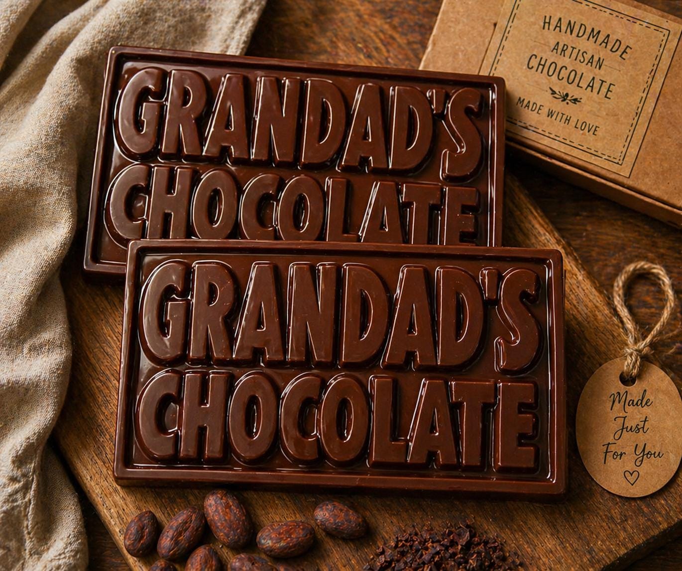 Dad & Grandad Chocolate Bars – Handmade Personalised Gift Milk, Dark or White Chocolate.
