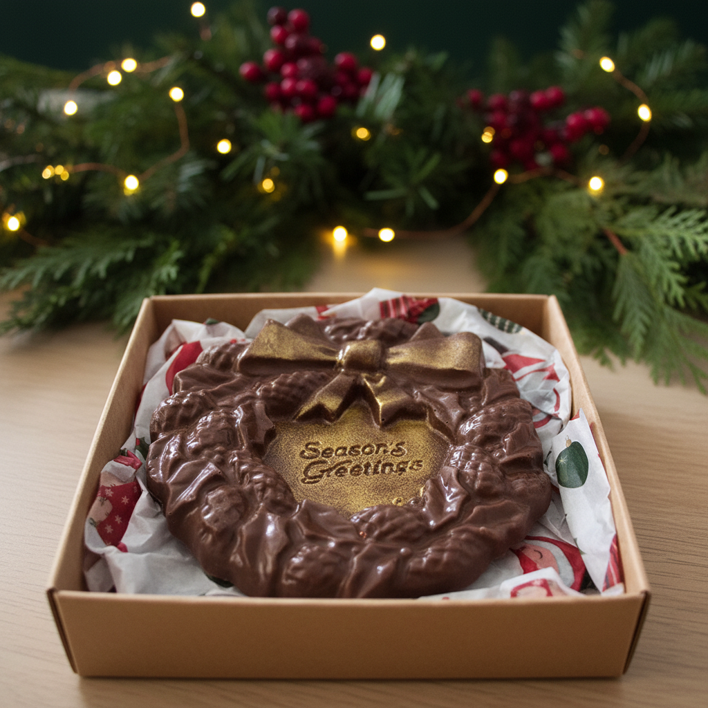 Festive chocolate wreath background