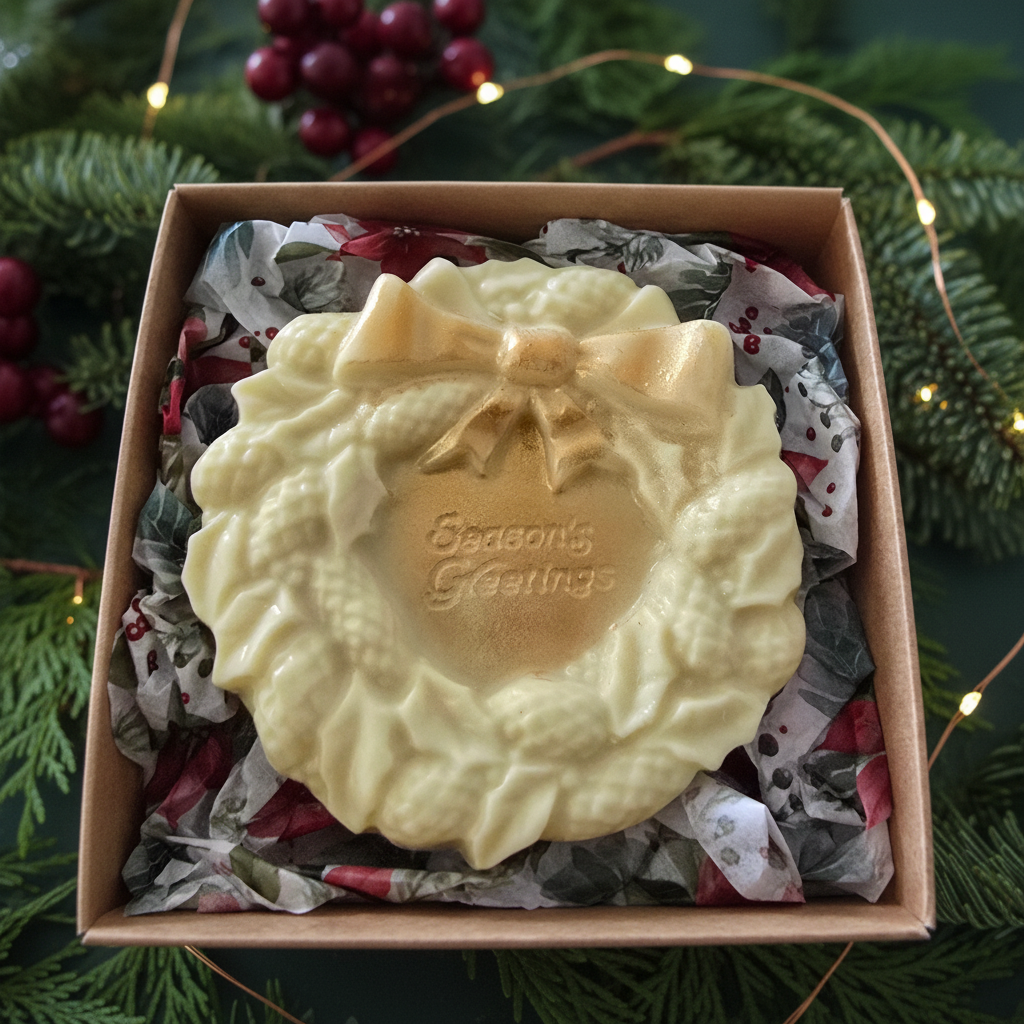 Festive white chocolate wreath background